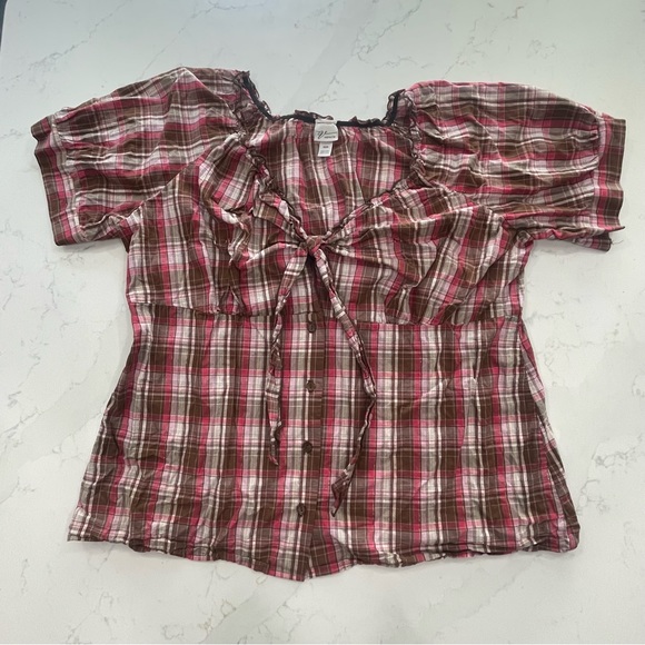 Venezia Tops - Venezia Plaid Button Front Blouse - On or Off Shoulder - Size 18/20